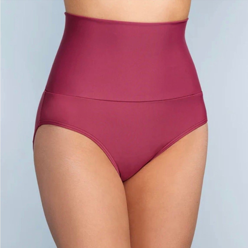[DM Fashion] Maroon Banded Midrise Swim Bottoms- Medium